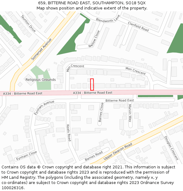 659, BITTERNE ROAD EAST, SOUTHAMPTON, SO18 5QX: Location map and indicative extent of plot