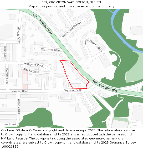 659, CROMPTON WAY, BOLTON, BL1 8TL: Location map and indicative extent of plot