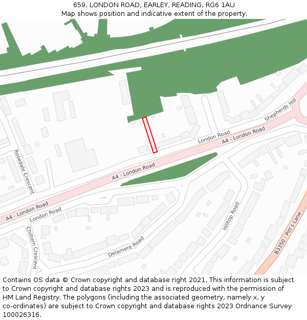 659, LONDON ROAD, EARLEY, READING, RG6 1AU: Location map and indicative extent of plot
