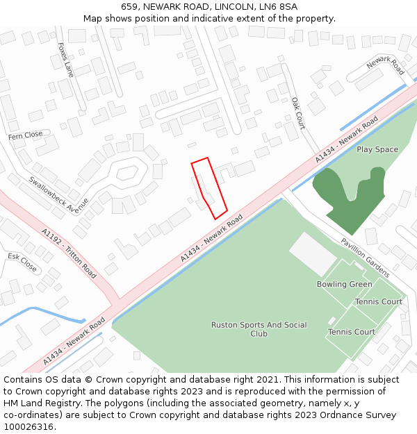 659, NEWARK ROAD, LINCOLN, LN6 8SA: Location map and indicative extent of plot
