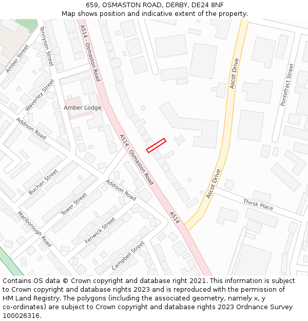 659, OSMASTON ROAD, DERBY, DE24 8NF: Location map and indicative extent of plot