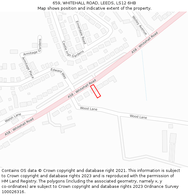 659, WHITEHALL ROAD, LEEDS, LS12 6HB: Location map and indicative extent of plot