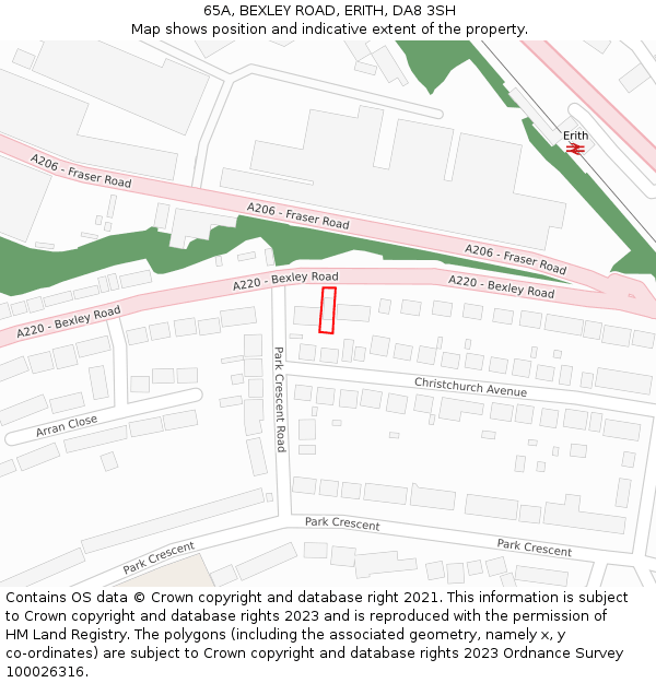 65A, BEXLEY ROAD, ERITH, DA8 3SH: Location map and indicative extent of plot