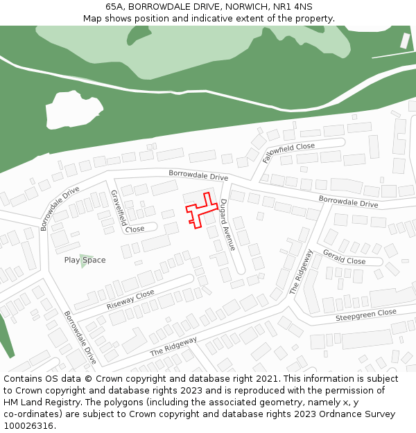 65A, BORROWDALE DRIVE, NORWICH, NR1 4NS: Location map and indicative extent of plot