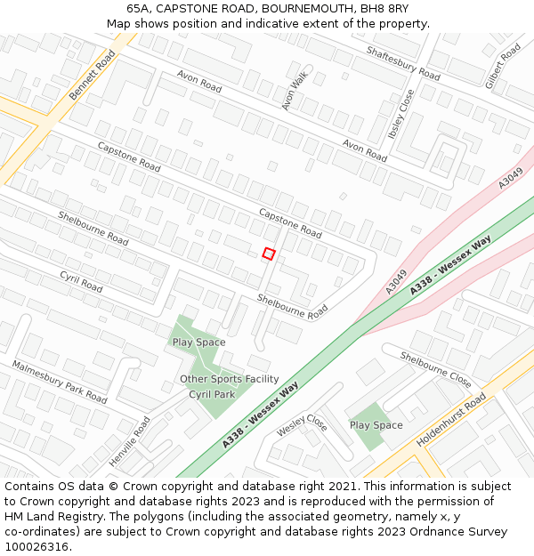 65A, CAPSTONE ROAD, BOURNEMOUTH, BH8 8RY: Location map and indicative extent of plot