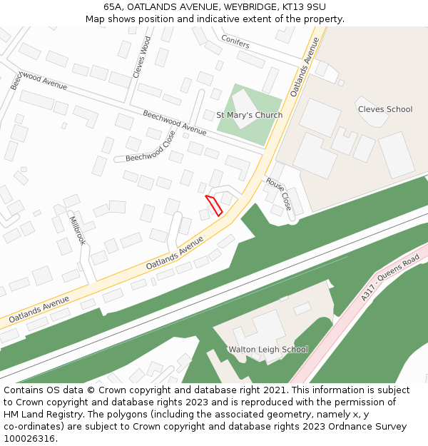 65A, OATLANDS AVENUE, WEYBRIDGE, KT13 9SU: Location map and indicative extent of plot