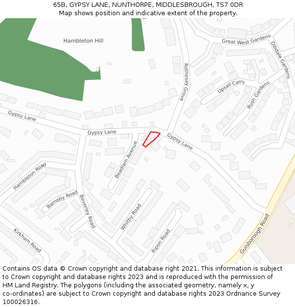 65B, GYPSY LANE, NUNTHORPE, MIDDLESBROUGH, TS7 0DR: Location map and indicative extent of plot