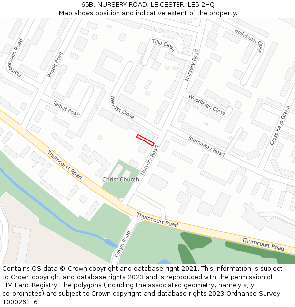 65B, NURSERY ROAD, LEICESTER, LE5 2HQ: Location map and indicative extent of plot