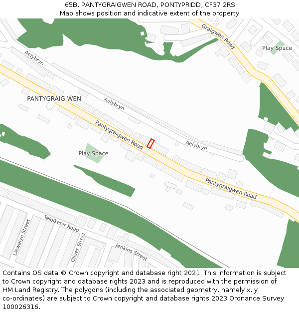 65B, PANTYGRAIGWEN ROAD, PONTYPRIDD, CF37 2RS: Location map and indicative extent of plot