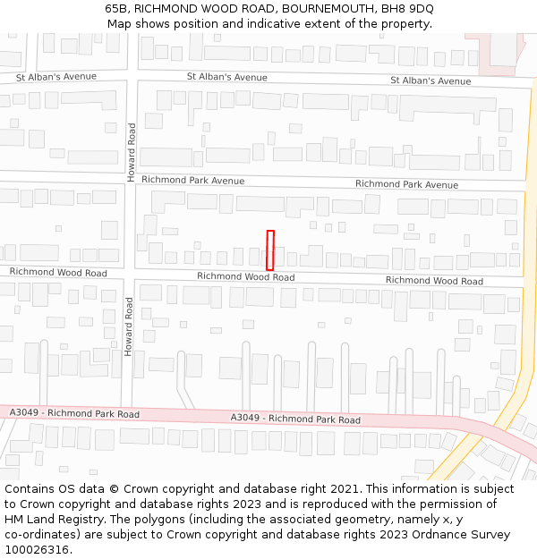 65B, RICHMOND WOOD ROAD, BOURNEMOUTH, BH8 9DQ: Location map and indicative extent of plot