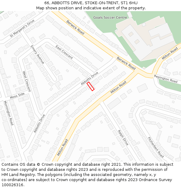 66, ABBOTTS DRIVE, STOKE-ON-TRENT, ST1 6HU: Location map and indicative extent of plot