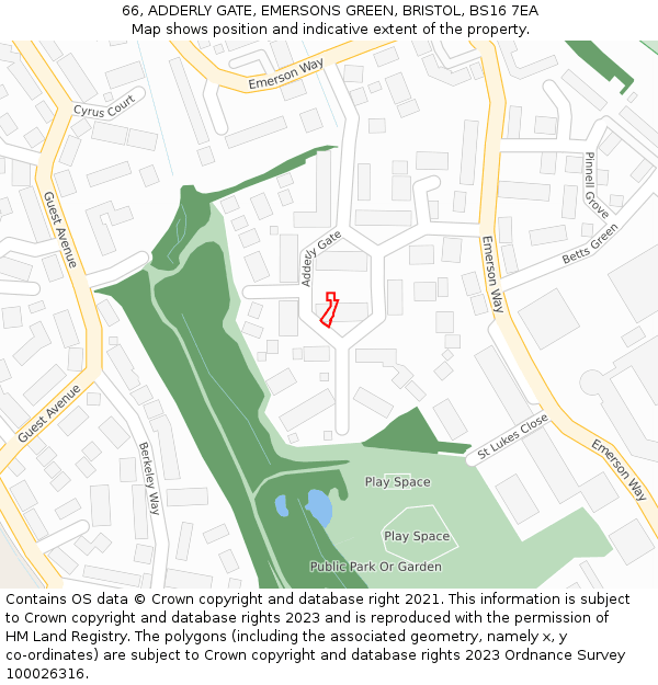 66, ADDERLY GATE, EMERSONS GREEN, BRISTOL, BS16 7EA: Location map and indicative extent of plot