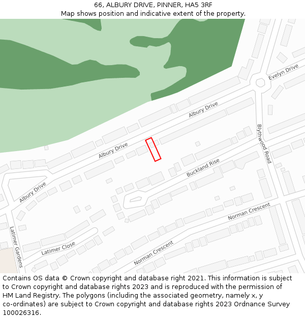 66, ALBURY DRIVE, PINNER, HA5 3RF: Location map and indicative extent of plot