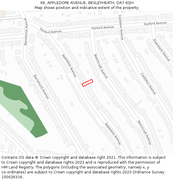 66, APPLEDORE AVENUE, BEXLEYHEATH, DA7 6QH: Location map and indicative extent of plot