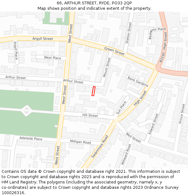 66, ARTHUR STREET, RYDE, PO33 2QP: Location map and indicative extent of plot