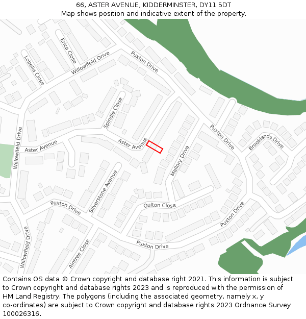 66, ASTER AVENUE, KIDDERMINSTER, DY11 5DT: Location map and indicative extent of plot