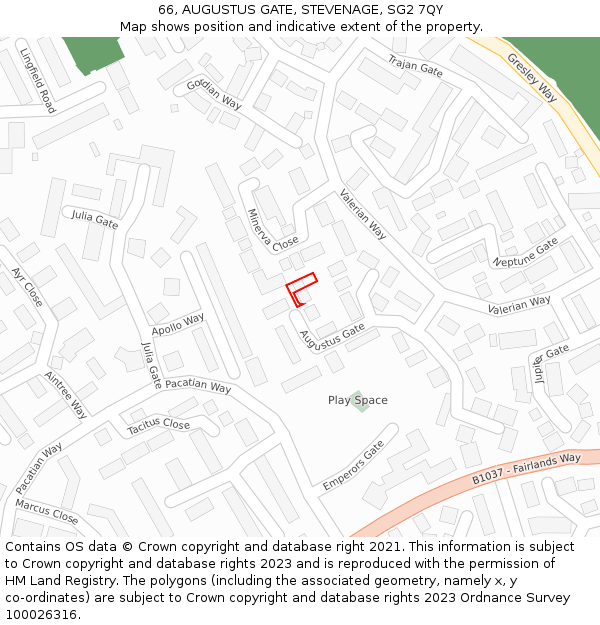 66, AUGUSTUS GATE, STEVENAGE, SG2 7QY: Location map and indicative extent of plot