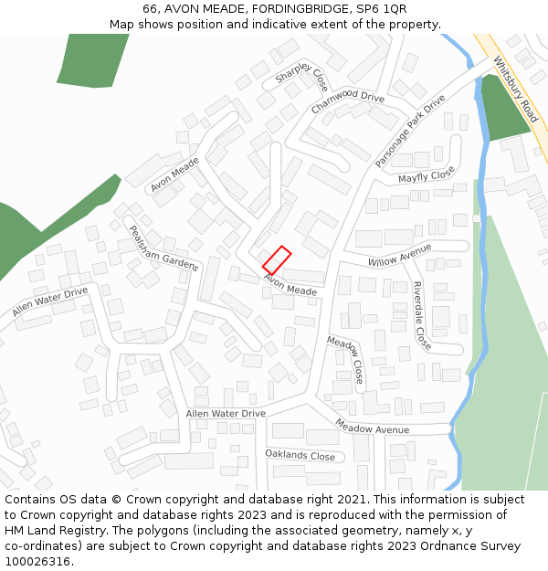 66, AVON MEADE, FORDINGBRIDGE, SP6 1QR: Location map and indicative extent of plot