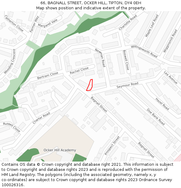 66, BAGNALL STREET, OCKER HILL, TIPTON, DY4 0EH: Location map and indicative extent of plot