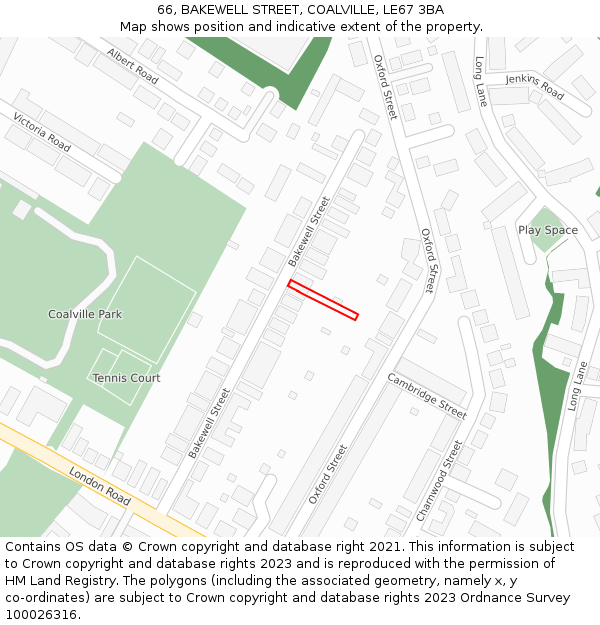 66, BAKEWELL STREET, COALVILLE, LE67 3BA: Location map and indicative extent of plot