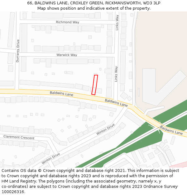 66, BALDWINS LANE, CROXLEY GREEN, RICKMANSWORTH, WD3 3LP: Location map and indicative extent of plot