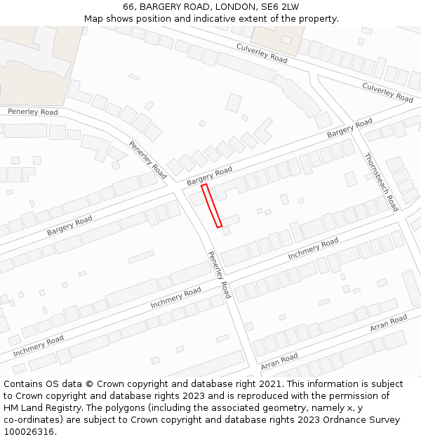 66, BARGERY ROAD, LONDON, SE6 2LW: Location map and indicative extent of plot