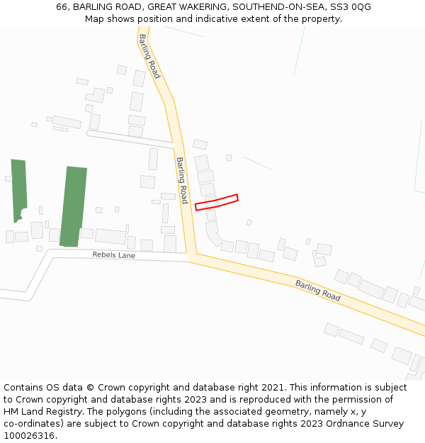 66, BARLING ROAD, GREAT WAKERING, SOUTHEND-ON-SEA, SS3 0QG: Location map and indicative extent of plot