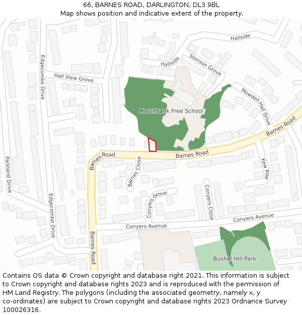 66, BARNES ROAD, DARLINGTON, DL3 9BL: Location map and indicative extent of plot