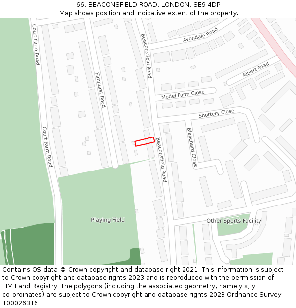 66, BEACONSFIELD ROAD, LONDON, SE9 4DP: Location map and indicative extent of plot