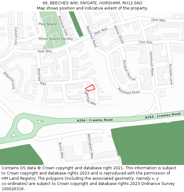 66, BEECHES WAY, FAYGATE, HORSHAM, RH12 0AD: Location map and indicative extent of plot