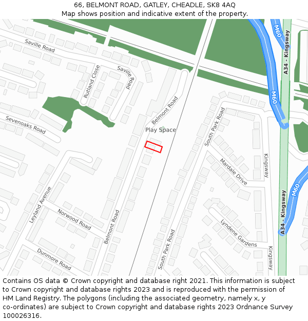 66, BELMONT ROAD, GATLEY, CHEADLE, SK8 4AQ: Location map and indicative extent of plot