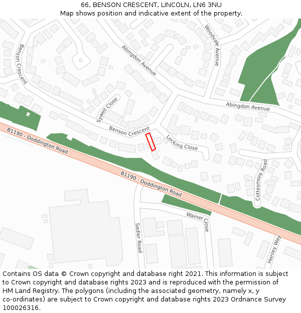 66, BENSON CRESCENT, LINCOLN, LN6 3NU: Location map and indicative extent of plot