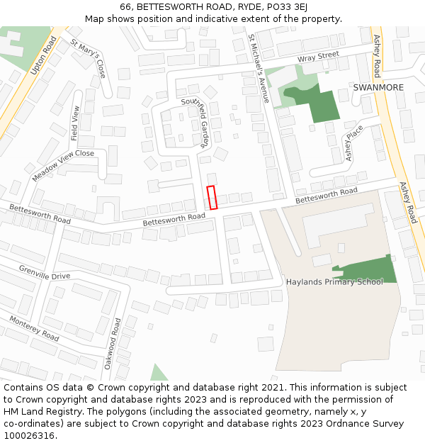 66, BETTESWORTH ROAD, RYDE, PO33 3EJ: Location map and indicative extent of plot