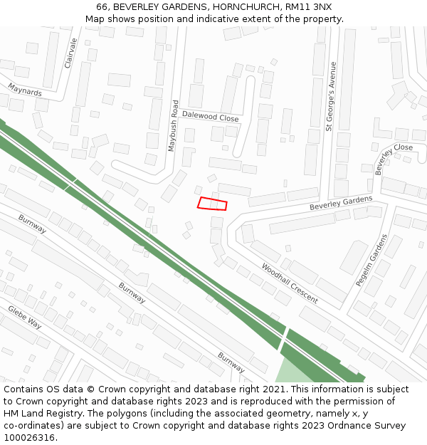 66, BEVERLEY GARDENS, HORNCHURCH, RM11 3NX: Location map and indicative extent of plot