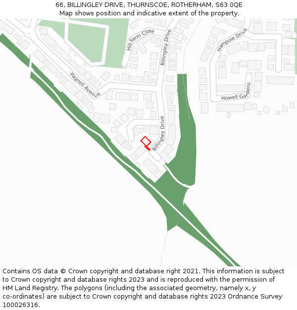 66, BILLINGLEY DRIVE, THURNSCOE, ROTHERHAM, S63 0QE: Location map and indicative extent of plot