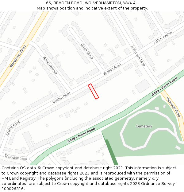 66, BRADEN ROAD, WOLVERHAMPTON, WV4 4JL: Location map and indicative extent of plot