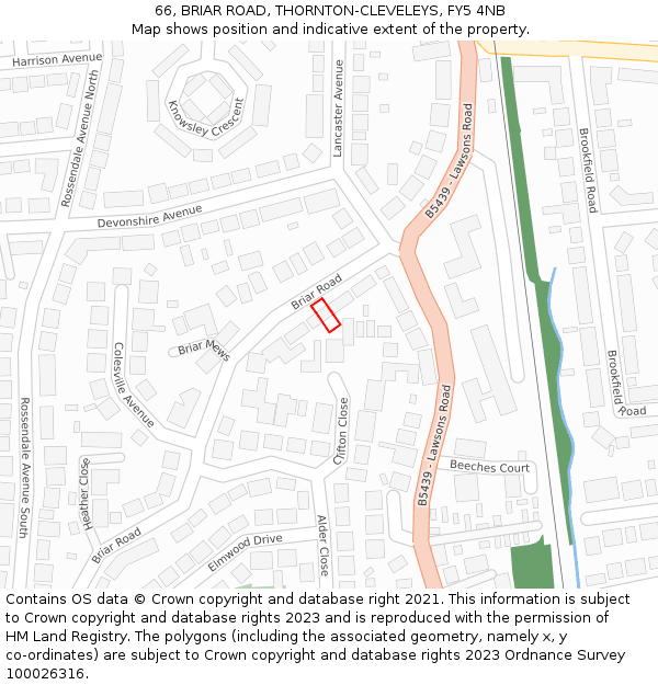 66, BRIAR ROAD, THORNTON-CLEVELEYS, FY5 4NB: Location map and indicative extent of plot