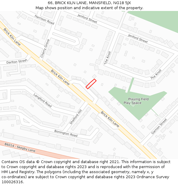 66, BRICK KILN LANE, MANSFIELD, NG18 5JX: Location map and indicative extent of plot