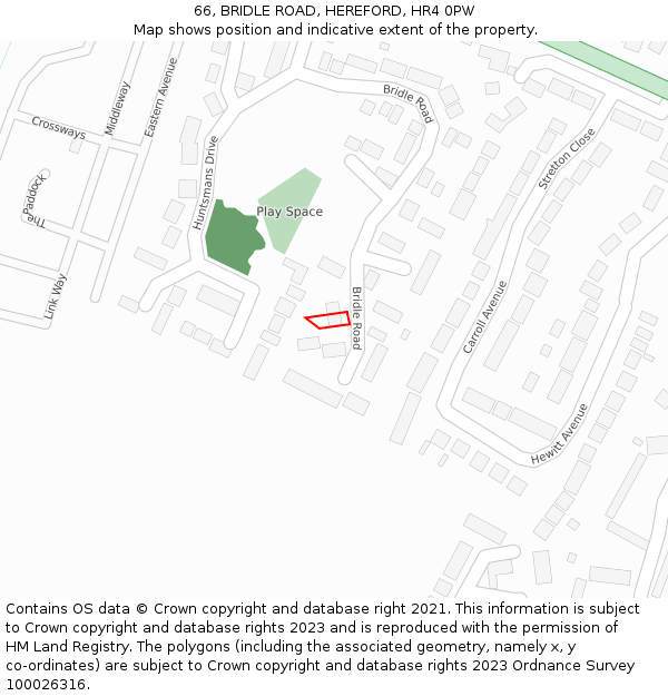 66, BRIDLE ROAD, HEREFORD, HR4 0PW: Location map and indicative extent of plot