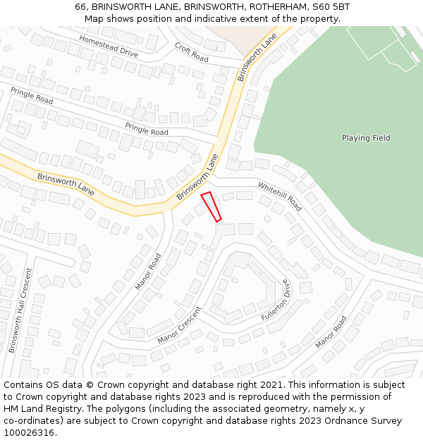 66, BRINSWORTH LANE, BRINSWORTH, ROTHERHAM, S60 5BT: Location map and indicative extent of plot
