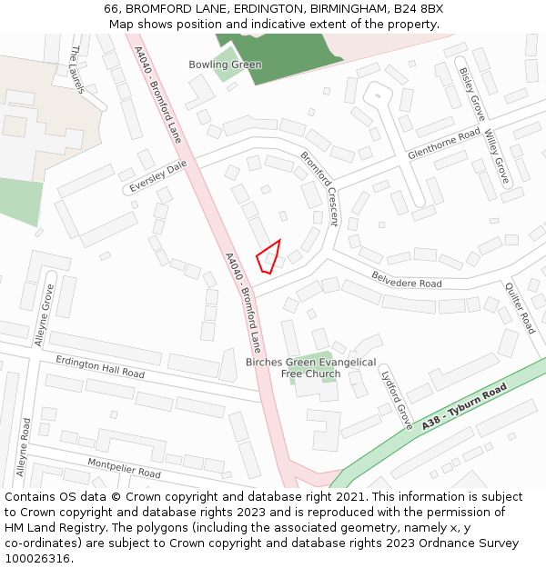 66, BROMFORD LANE, ERDINGTON, BIRMINGHAM, B24 8BX: Location map and indicative extent of plot