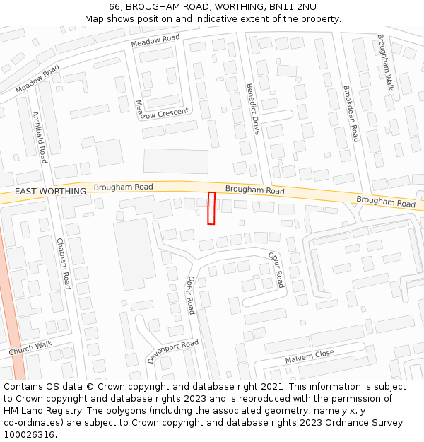 66, BROUGHAM ROAD, WORTHING, BN11 2NU: Location map and indicative extent of plot