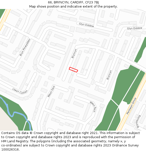 66, BRYNCYN, CARDIFF, CF23 7BJ: Location map and indicative extent of plot