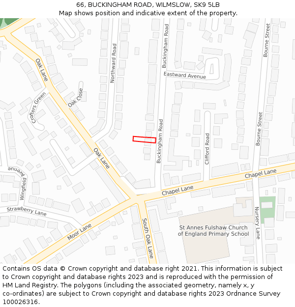 66, BUCKINGHAM ROAD, WILMSLOW, SK9 5LB: Location map and indicative extent of plot
