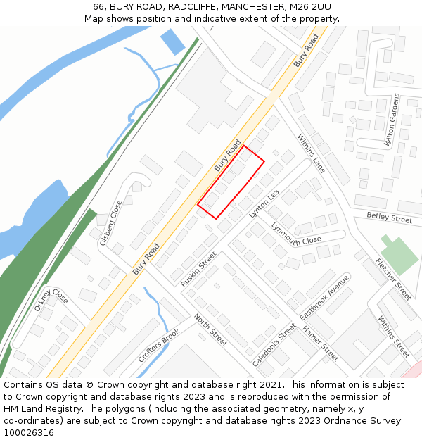 66, BURY ROAD, RADCLIFFE, MANCHESTER, M26 2UU: Location map and indicative extent of plot