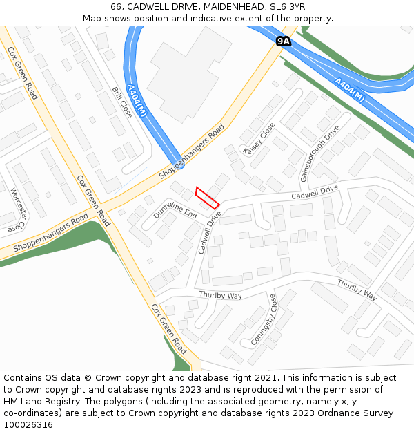 66, CADWELL DRIVE, MAIDENHEAD, SL6 3YR: Location map and indicative extent of plot