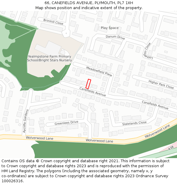 66, CANEFIELDS AVENUE, PLYMOUTH, PL7 1XH: Location map and indicative extent of plot
