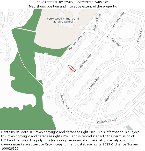 66, CANTERBURY ROAD, WORCESTER, WR5 1PN: Location map and indicative extent of plot