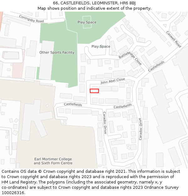 66, CASTLEFIELDS, LEOMINSTER, HR6 8BJ: Location map and indicative extent of plot