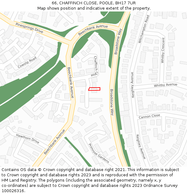 66, CHAFFINCH CLOSE, POOLE, BH17 7UR: Location map and indicative extent of plot